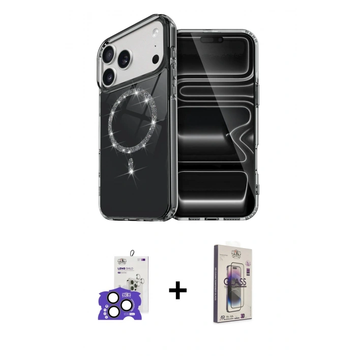 MARSİLYAN™- iPhone 17 Pro Max Kılıf Kıvılcım Form Prime - Siyah Bilvis 3D Cam Ekran Koruyucu + Bilvis Titan Kamera Lens - NLGY