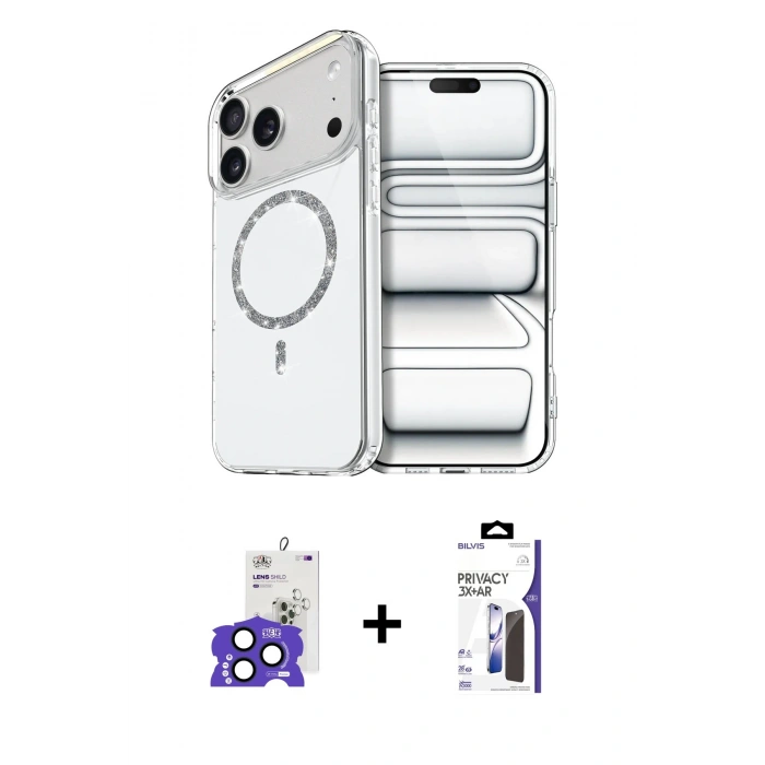 MARSİLYAN™- iPhone 17 Pro Max Kılıf Kıvılcım Form Prime - Siyah Bilvis 3X AR Hayalet Cam Ekran Koruyucu + Bilvis Titan Kamera Lens - LT