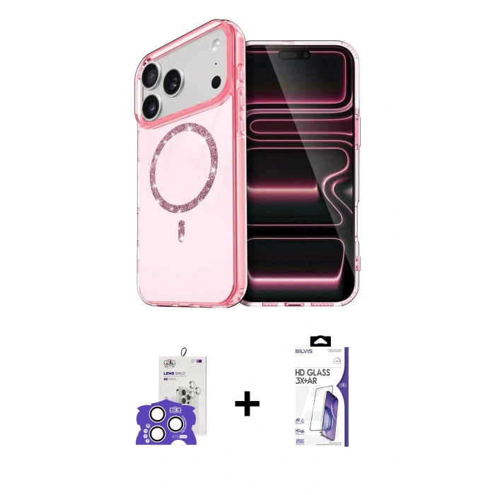 MARSİLYAN™- iPhone 17 Pro Max Kılıf Kıvılcım Form Prime - Siyah Bilvis 3X AR HD Cam Ekran Koruyucu + Bilvis Titan Kamera Lens - GS