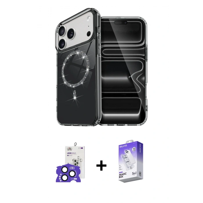 MARSİLYAN™- iPhone 17 Pro Max Kılıf Kıvılcım Form Prime - Siyah Bilvis 5in1 3D Magic Cam Ekran Koruyucu + Bilvis Titan Kamera Lens - LT