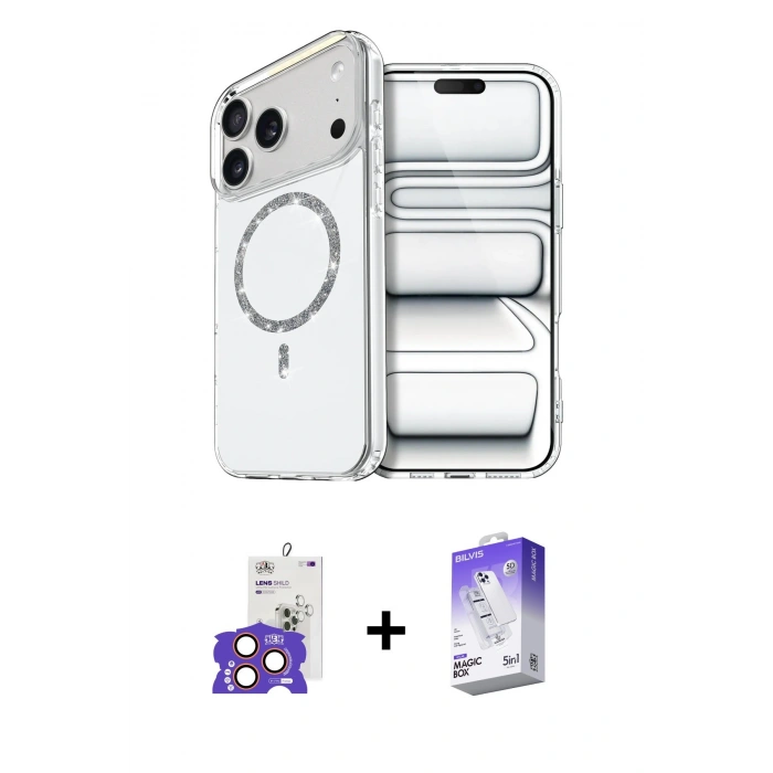 MARSİLYAN™- iPhone 17 Pro Max Kılıf Kıvılcım Form Prime - Siyah Bilvis 5in1 3D Magic Cam Ekran Koruyucu + Bilvis Titan Kamera Lens - TU