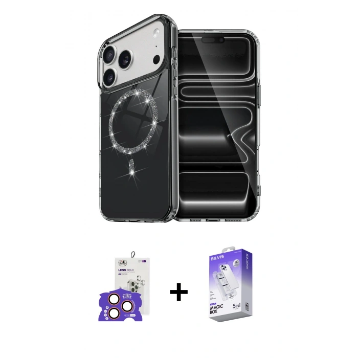 MARSİLYAN™- iPhone 17 Pro Max Kılıf Kıvılcım Form Prime - Siyah Bilvis 5in1 3D Magic Cam Ekran Koruyucu + Bilvis Titan Kamera Lens - TU
