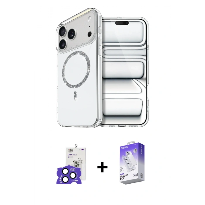 MARSİLYAN™- iPhone 17 Pro Max Kılıf Kıvılcım Form Prime - Siyah Bilvis 5in1 3D Magic Cam Ekran Koruyucu + Bilvis Titan Kamera Lens - LT