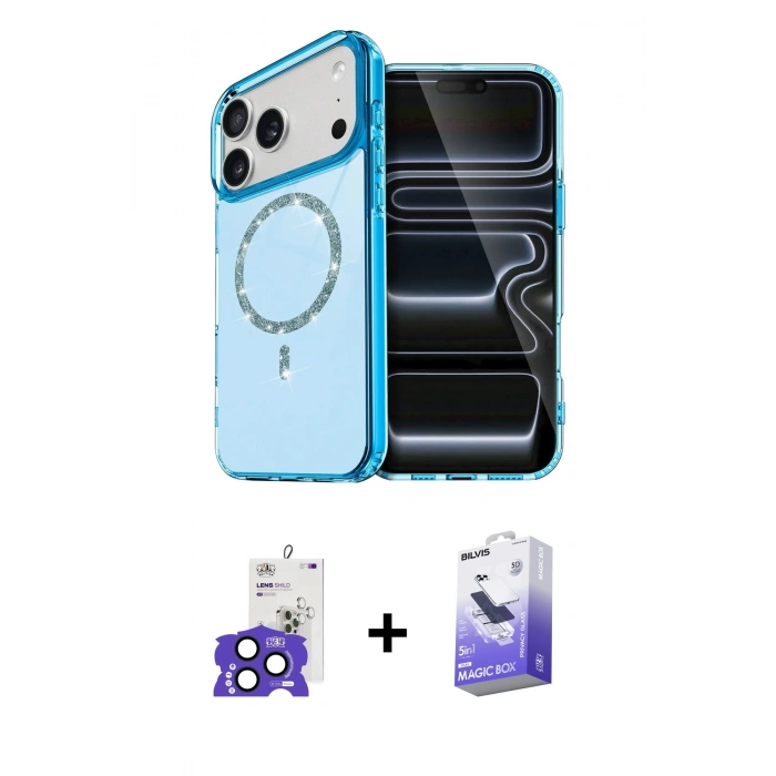 MARSİLYAN™- iPhone 17 Pro Max Kılıf Kıvılcım Form Prime - Siyah Bilvis 5in1 5D Magic Hayalet Cam Ekran Koruyucu + Bilvis Titan Kamera Lens - LT