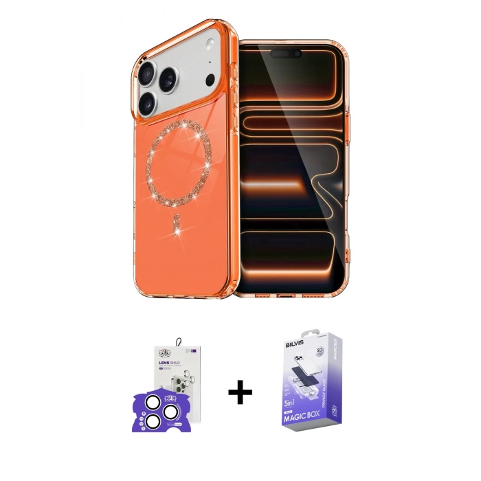 MARSİLYAN™- iPhone 17 Pro Max Kılıf Kıvılcım Form Prime - Siyah Bilvis 5in1 5D Magic Hayalet Cam Ekran Koruyucu + Bilvis Titan Kamera Lens - GS