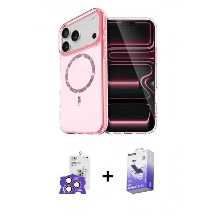 MARSİLYAN™- iPhone 17 Pro Max Kılıf Kıvılcım Form Prime - Siyah Bilvis 5in1 5D Magic Hayalet Cam Ekran Koruyucu + Bilvis Titan Kamera Lens - TU