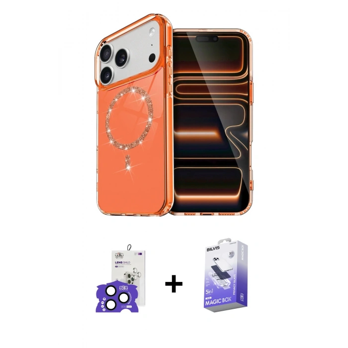 MARSİLYAN™- iPhone 17 Pro Max Kılıf Kıvılcım Form Prime - Siyah Bilvis 5in1 5D Magic Hayalet Cam Ekran Koruyucu + Bilvis Titan Kamera Lens - LT
