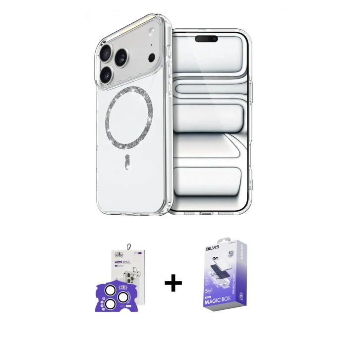 MARSİLYAN™- iPhone 17 Pro Max Kılıf Kıvılcım Form Prime - Siyah Bilvis 5in1 5D Magic Hayalet Cam Ekran Koruyucu + Bilvis Titan Kamera Lens - GS
