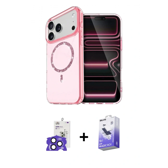 MARSİLYAN™- iPhone 17 Pro Max Kılıf Kıvılcım Form Prime - Siyah Bilvis 5in1 5D Magic Hayalet Cam Ekran Koruyucu + Bilvis Titan Kamera Lens - LT