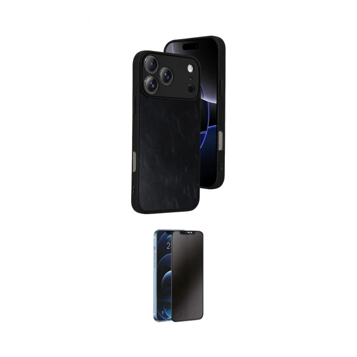 MARSİLYAN™- iPhone 17 Pro Max Kılıf Kıvılcım Işık Serisi - Siyah 3D Antistatik Hayalet Cam Ekran Koruyucu