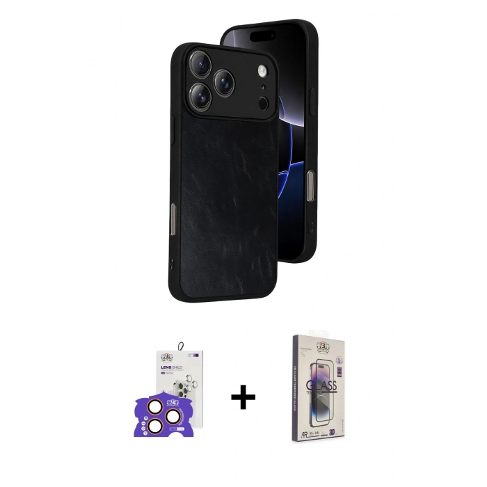MARSİLYAN™- iPhone 17 Pro Max Kılıf Kıvılcım Işık Serisi - Siyah Bilvis 3D Cam Ekran Koruyucu + Bilvis Titan Kamera Lens - TU