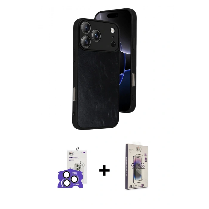 MARSİLYAN™- iPhone 17 Pro Max Kılıf Kıvılcım Işık Serisi - Siyah Bilvis 3D Cam Ekran Koruyucu + Bilvis Titan Kamera Lens - NLGY
