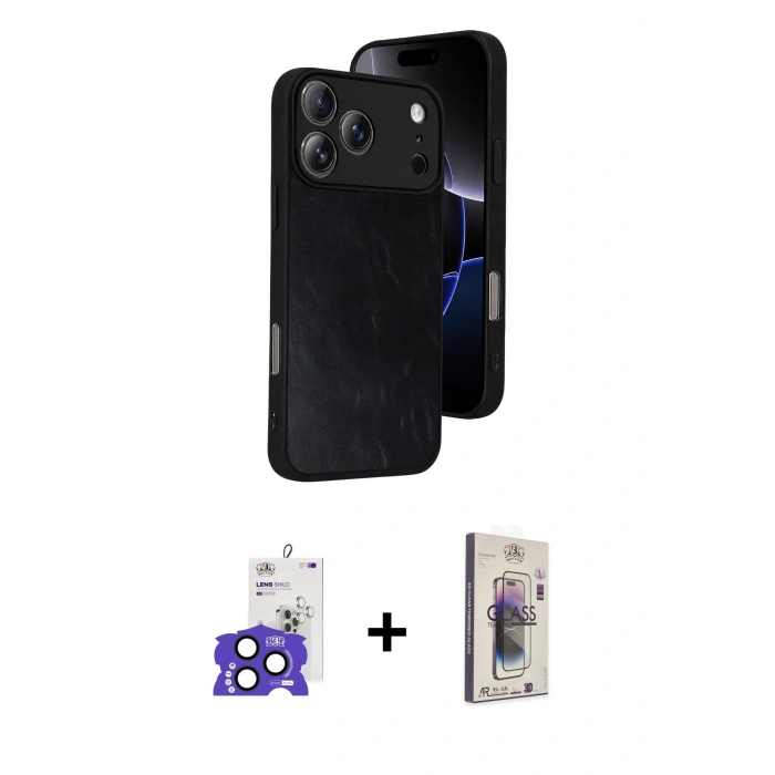 MARSİLYAN™- iPhone 17 Pro Max Kılıf Kıvılcım Işık Serisi - Siyah Bilvis 3D Cam Ekran Koruyucu + Bilvis Titan Kamera Lens - LT