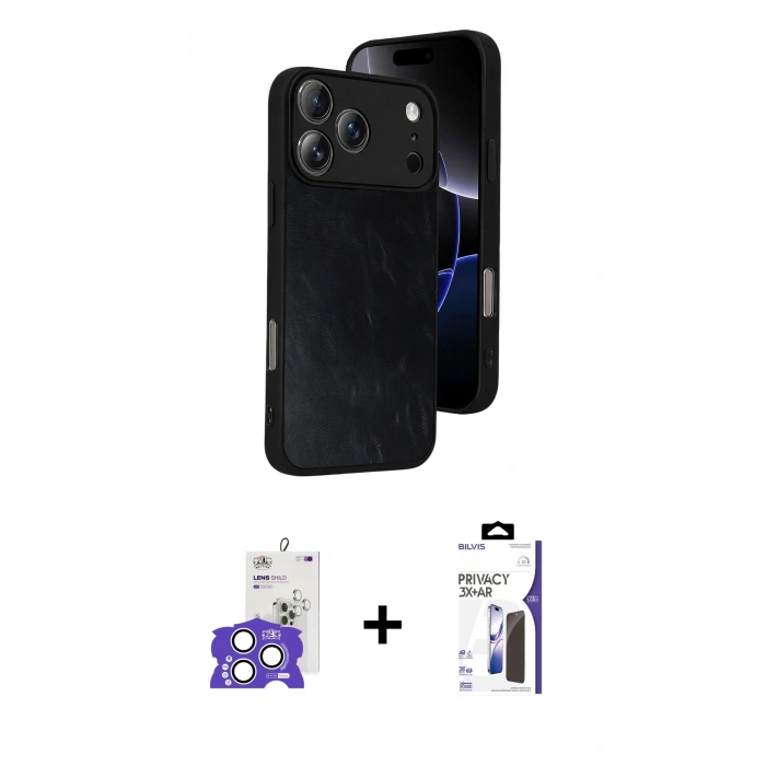 MARSİLYAN™- iPhone 17 Pro Max Kılıf Kıvılcım Işık Serisi - Siyah Bilvis 3X AR Hayalet Cam Ekran Koruyucu + Bilvis Titan Kamera Lens - GS