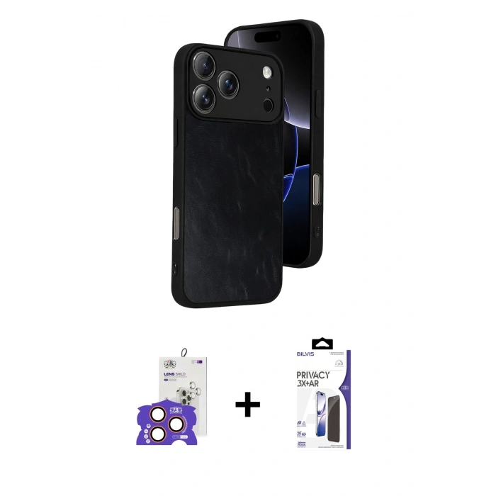 MARSİLYAN™- iPhone 17 Pro Max Kılıf Kıvılcım Işık Serisi - Siyah Bilvis 3X AR Hayalet Cam Ekran Koruyucu + Bilvis Titan Kamera Lens - TU