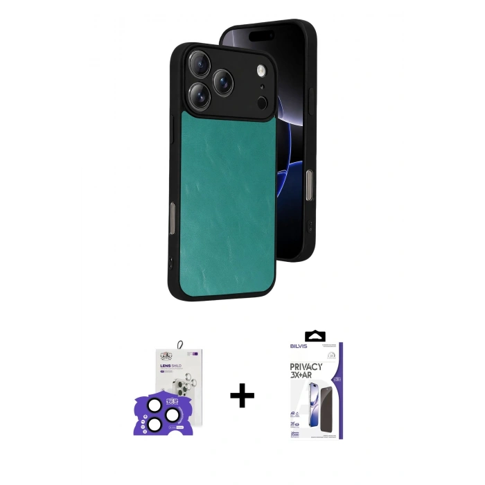 MARSİLYAN™- iPhone 17 Pro Max Kılıf Kıvılcım Işık Serisi - Siyah Bilvis 3X AR Hayalet Cam Ekran Koruyucu + Bilvis Titan Kamera Lens - LT
