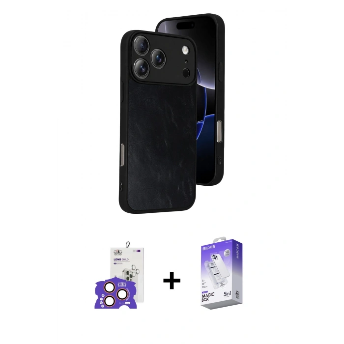 MARSİLYAN™- iPhone 17 Pro Max Kılıf Kıvılcım Işık Serisi - Siyah Bilvis 5in1 3D Magic Cam Ekran Koruyucu + Bilvis Titan Kamera Lens - TU