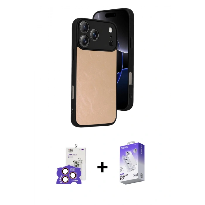 MARSİLYAN™- iPhone 17 Pro Max Kılıf Kıvılcım Işık Serisi - Siyah Bilvis 5in1 3D Magic Cam Ekran Koruyucu + Bilvis Titan Kamera Lens - TU