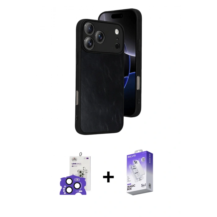 MARSİLYAN™- iPhone 17 Pro Max Kılıf Kıvılcım Işık Serisi - Siyah Bilvis 5in1 3D Magic Cam Ekran Koruyucu + Bilvis Titan Kamera Lens - LT