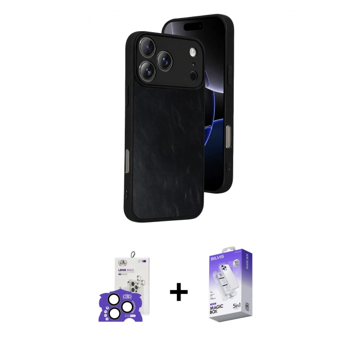 MARSİLYAN™- iPhone 17 Pro Max Kılıf Kıvılcım Işık Serisi - Siyah Bilvis 5in1 3D Magic Cam Ekran Koruyucu + Bilvis Titan Kamera Lens - NLGY