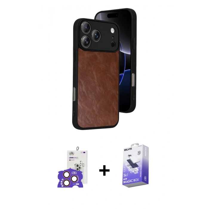 MARSİLYAN™- iPhone 17 Pro Max Kılıf Kıvılcım Işık Serisi - Siyah Bilvis 5in1 5D Magic Hayalet Cam Ekran Koruyucu + Bilvis Titan Kamera Lens - TU
