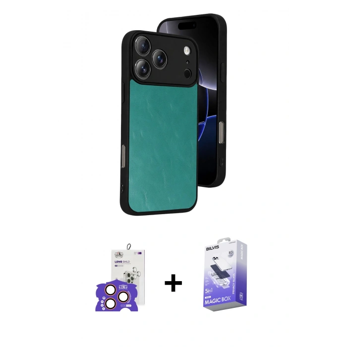 MARSİLYAN™- iPhone 17 Pro Max Kılıf Kıvılcım Işık Serisi - Siyah Bilvis 5in1 5D Magic Hayalet Cam Ekran Koruyucu + Bilvis Titan Kamera Lens - TU