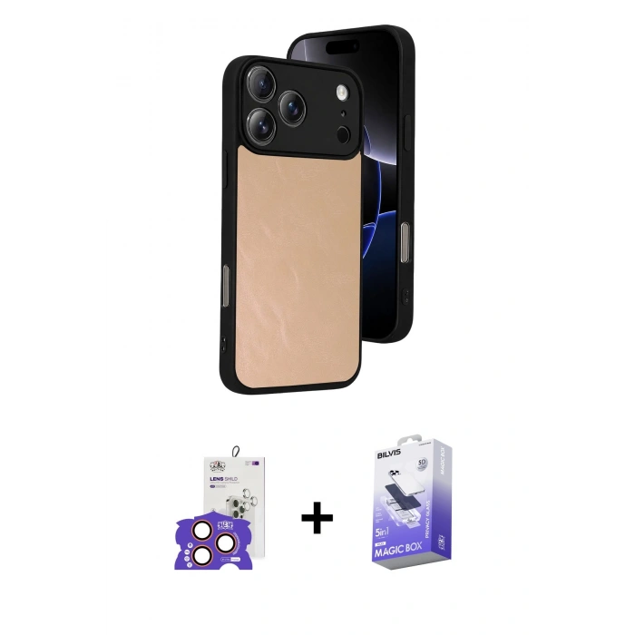 MARSİLYAN™- iPhone 17 Pro Max Kılıf Kıvılcım Işık Serisi - Siyah Bilvis 5in1 5D Magic Hayalet Cam Ekran Koruyucu + Bilvis Titan Kamera Lens - TU