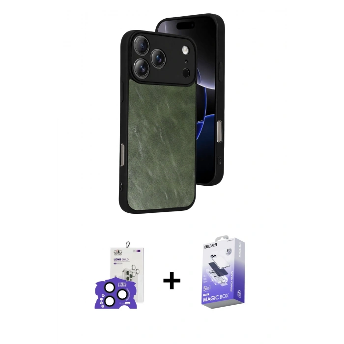 MARSİLYAN™- iPhone 17 Pro Max Kılıf Kıvılcım Işık Serisi - Siyah Bilvis 5in1 5D Magic Hayalet Cam Ekran Koruyucu + Bilvis Titan Kamera Lens - LT