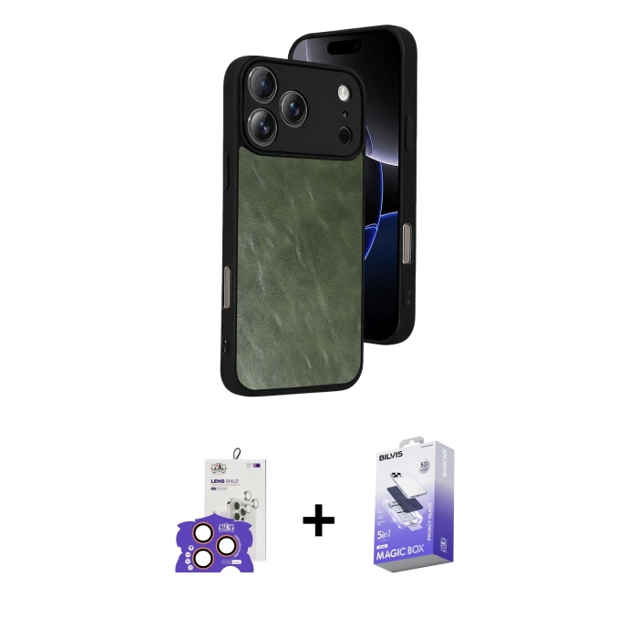 MARSİLYAN™- iPhone 17 Pro Max Kılıf Kıvılcım Işık Serisi - Siyah Bilvis 5in1 5D Magic Hayalet Cam Ekran Koruyucu + Bilvis Titan Kamera Lens - TU