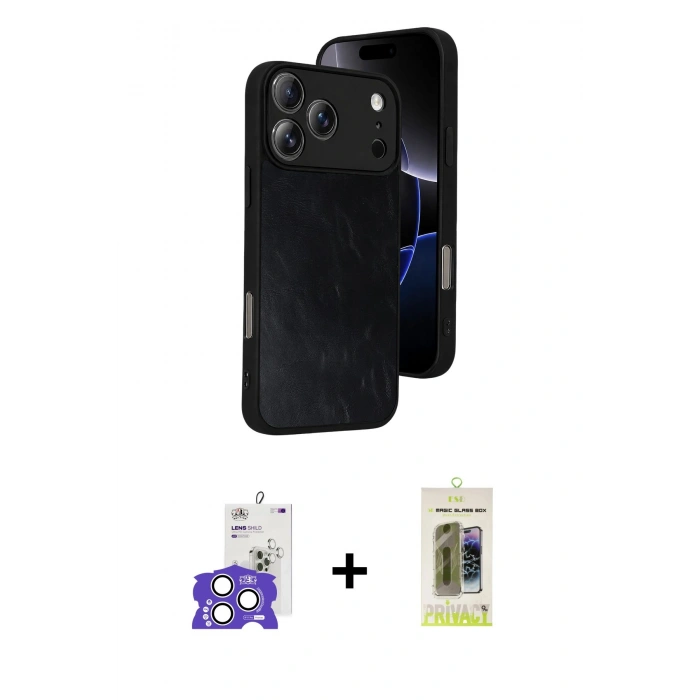 MARSİLYAN™- iPhone 17 Pro Max Kılıf Kıvılcım Işık Serisi - Siyah Joko Magic 5D Hayalet Cam + Bilvis Titan Kamera Lens - GS