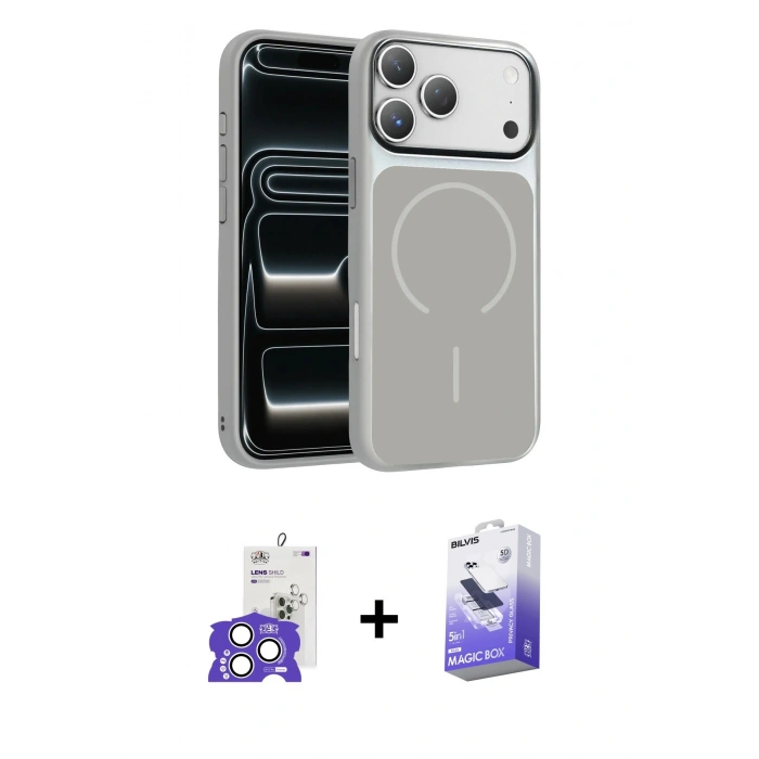 MARSİLYAN™- iPhone 17 Pro Max Kılıf Kıvılcım Klasik - Siyah Bilvis 5in1 5D Magic Hayalet Cam Ekran Koruyucu + Bilvis Titan Kamera Lens - GS