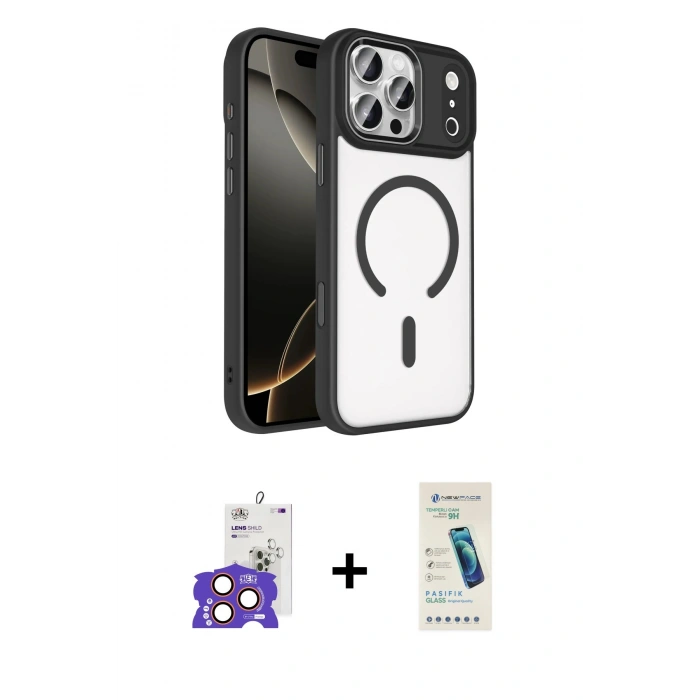 MARSİLYAN™- iPhone 17 Pro Max Kılıf Kıvılcım Prime - Şeffaf Pasifik Cam Ekran Koruyucu + Bilvis Titan Kamera Lens - TU