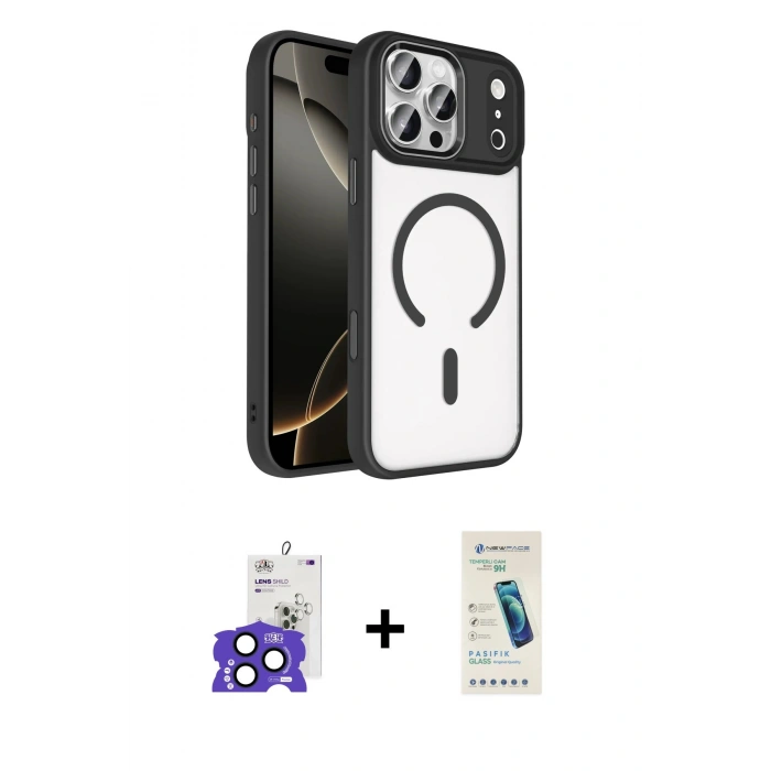 MARSİLYAN™- iPhone 17 Pro Max Kılıf Kıvılcım Prime - Şeffaf Pasifik Cam Ekran Koruyucu + Bilvis Titan Kamera Lens - LT