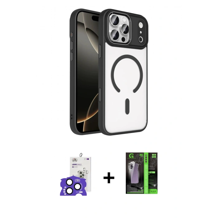 MARSİLYAN™- iPhone 17 Pro Max Kılıf Kıvılcım Prime - Siyah 360 Mat Full Body Arka Koruyucu + Bilvis Titan Kamera Lens - LT