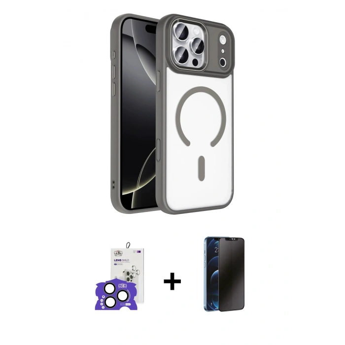 MARSİLYAN™- iPhone 17 Pro Max Kılıf Kıvılcım Prime - Siyah 3D Antistatik Hayalet Cam Ekran Koruyucu + Bilvis Titan Kamera Lens - NLGY