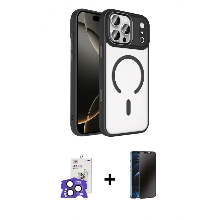 MARSİLYAN™- iPhone 17 Pro Max Kılıf Kıvılcım Prime - Siyah 3D Antistatik Hayalet Cam Ekran Koruyucu + Bilvis Titan Kamera Lens - NLGY