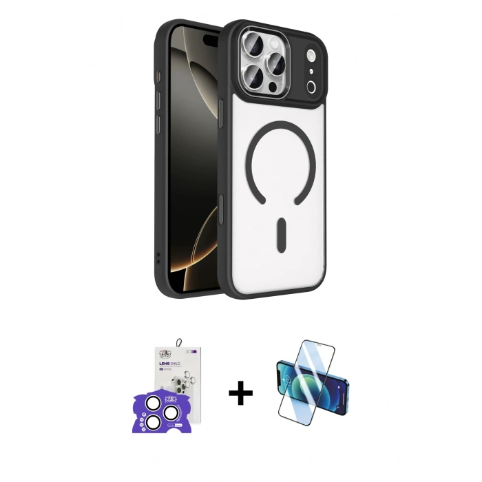 MARSİLYAN™- iPhone 17 Pro Max Kılıf Kıvılcım Prime - Siyah 3D Antistatik Seramik Nano Ekran Koruyucu + Bilvis Titan Kamera Lens - GS