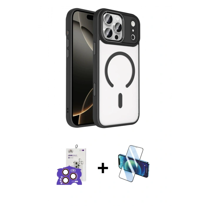 MARSİLYAN™- iPhone 17 Pro Max Kılıf Kıvılcım Prime - Siyah 3D Antistatik Seramik Nano Ekran Koruyucu + Bilvis Titan Kamera Lens - TU