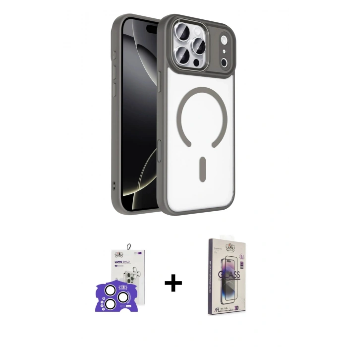 MARSİLYAN™- iPhone 17 Pro Max Kılıf Kıvılcım Prime - Siyah Bilvis 3D Cam Ekran Koruyucu + Gümüş Bilvis Titan Kamera Lens