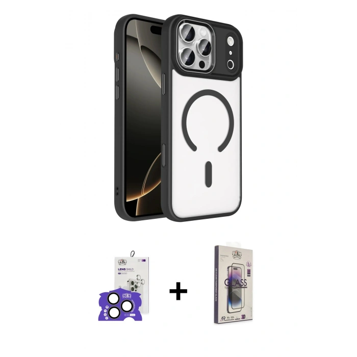 MARSİLYAN™- iPhone 17 Pro Max Kılıf Kıvılcım Prime - Siyah Bilvis 3D Cam Ekran Koruyucu + Bilvis Titan Kamera Lens - NLGY