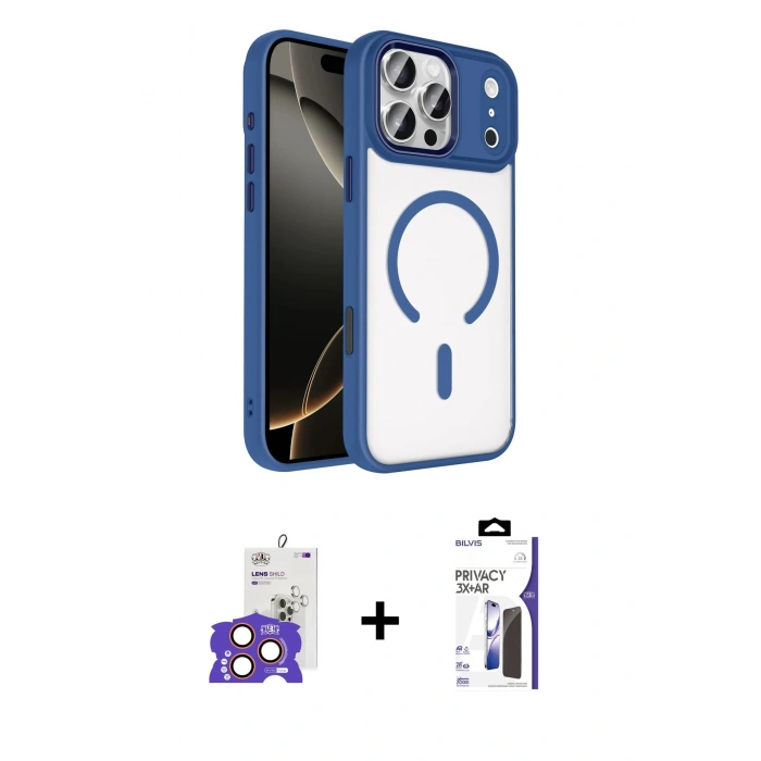 MARSİLYAN™- iPhone 17 Pro Max Kılıf Kıvılcım Prime - Siyah Bilvis 3X AR Hayalet Cam Ekran Koruyucu + Bilvis Titan Kamera Lens - TU