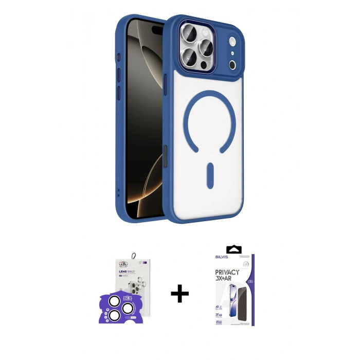 MARSİLYAN™- iPhone 17 Pro Max Kılıf Kıvılcım Prime - Siyah Bilvis 3X AR Hayalet Cam Ekran Koruyucu + Bilvis Titan Kamera Lens - GS