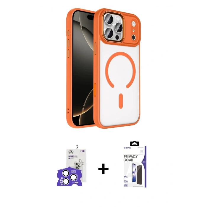 MARSİLYAN™- iPhone 17 Pro Max Kılıf Kıvılcım Prime - Siyah Bilvis 3X AR Hayalet Cam Ekran Koruyucu + Bilvis Titan Kamera Lens - GS