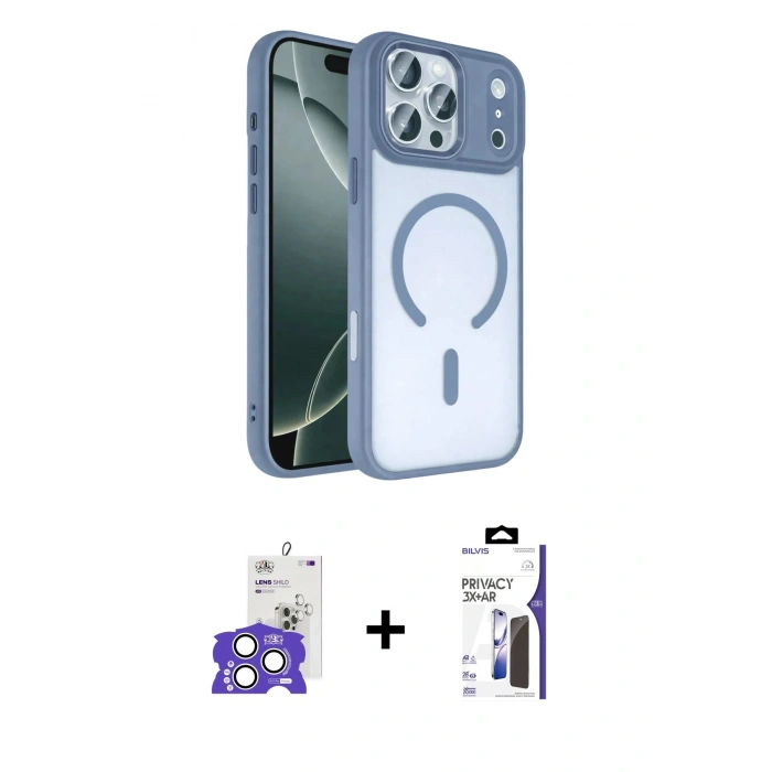 MARSİLYAN™- iPhone 17 Pro Max Kılıf Kıvılcım Prime - Siyah Bilvis 3X AR Hayalet Cam Ekran Koruyucu + Bilvis Titan Kamera Lens - GS