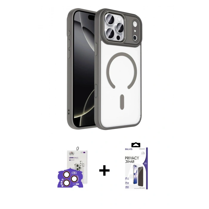MARSİLYAN™- iPhone 17 Pro Max Kılıf Kıvılcım Prime - Siyah Bilvis 3X AR Hayalet Cam Ekran Koruyucu + Bilvis Titan Kamera Lens - TU