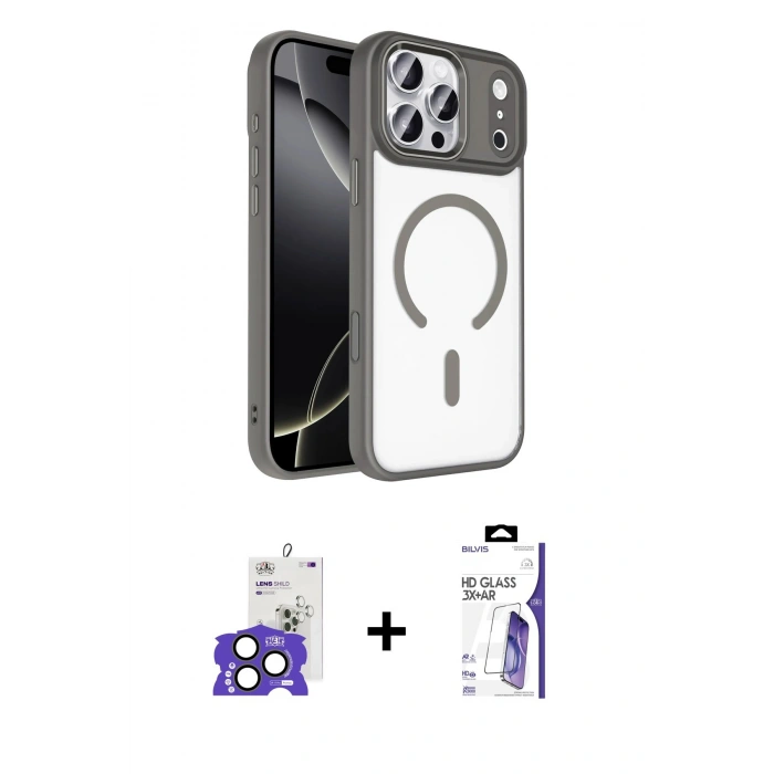 MARSİLYAN™- iPhone 17 Pro Max Kılıf Kıvılcım Prime - Siyah Bilvis 3X AR HD Cam Ekran Koruyucu + Bilvis Titan Kamera Lens - NLGY