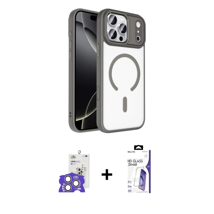MARSİLYAN™- iPhone 17 Pro Max Kılıf Kıvılcım Prime - Siyah Bilvis 3X AR HD Cam Ekran Koruyucu + Bilvis Titan Kamera Lens - GS