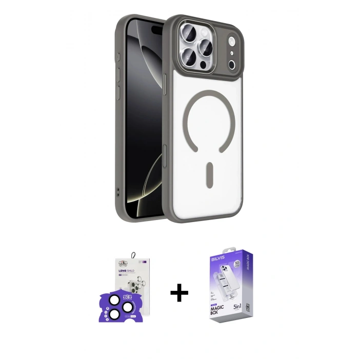 MARSİLYAN™- iPhone 17 Pro Max Kılıf Kıvılcım Prime - Siyah Bilvis 5in1 3D Magic Cam Ekran Koruyucu + Bilvis Titan Kamera Lens - LT