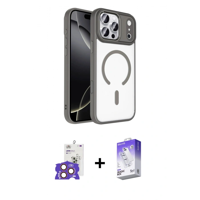 MARSİLYAN™- iPhone 17 Pro Max Kılıf Kıvılcım Prime - Siyah Bilvis 5in1 3D Magic Cam Ekran Koruyucu + Bilvis Titan Kamera Lens - TU