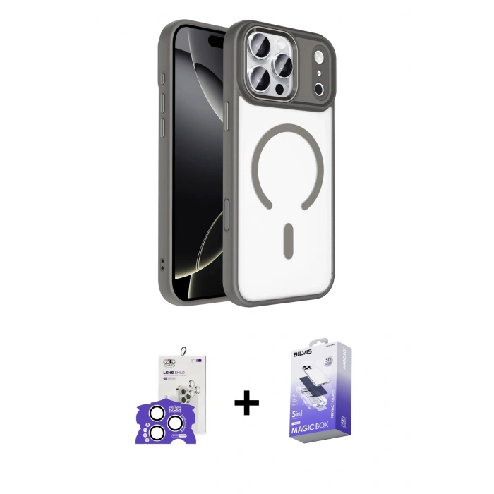 MARSİLYAN™- iPhone 17 Pro Max Kılıf Kıvılcım Prime - Siyah Bilvis 5in1 5D Magic Hayalet Cam Ekran Koruyucu + Gümüş Bilvis Titan Kamera Lens